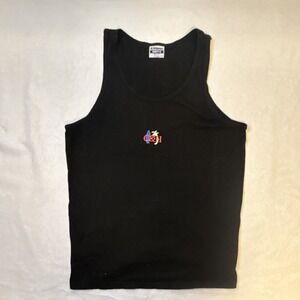 Vintage Hanes Beefy-T Embroidered Black Tank Top Cotton Men's Regular Size L